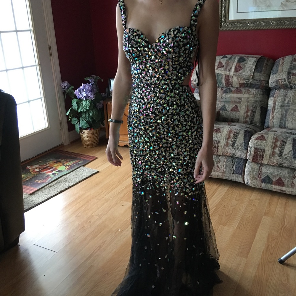 Black Rhinestone Prom Dress - Picture 2 of 7
